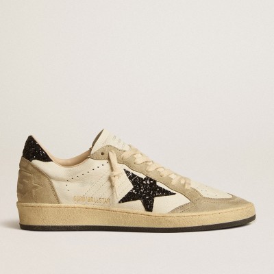 Golden Goose Ball Star In Nappa And Suede With Black Glitter Star And Heel Tab GWF00117.F005147.10874