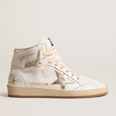 Golden Goose Sky-Star In White Nappa Leather With Gold Metallic Leather Star And Heel Tab GWF00230.F004633.11522